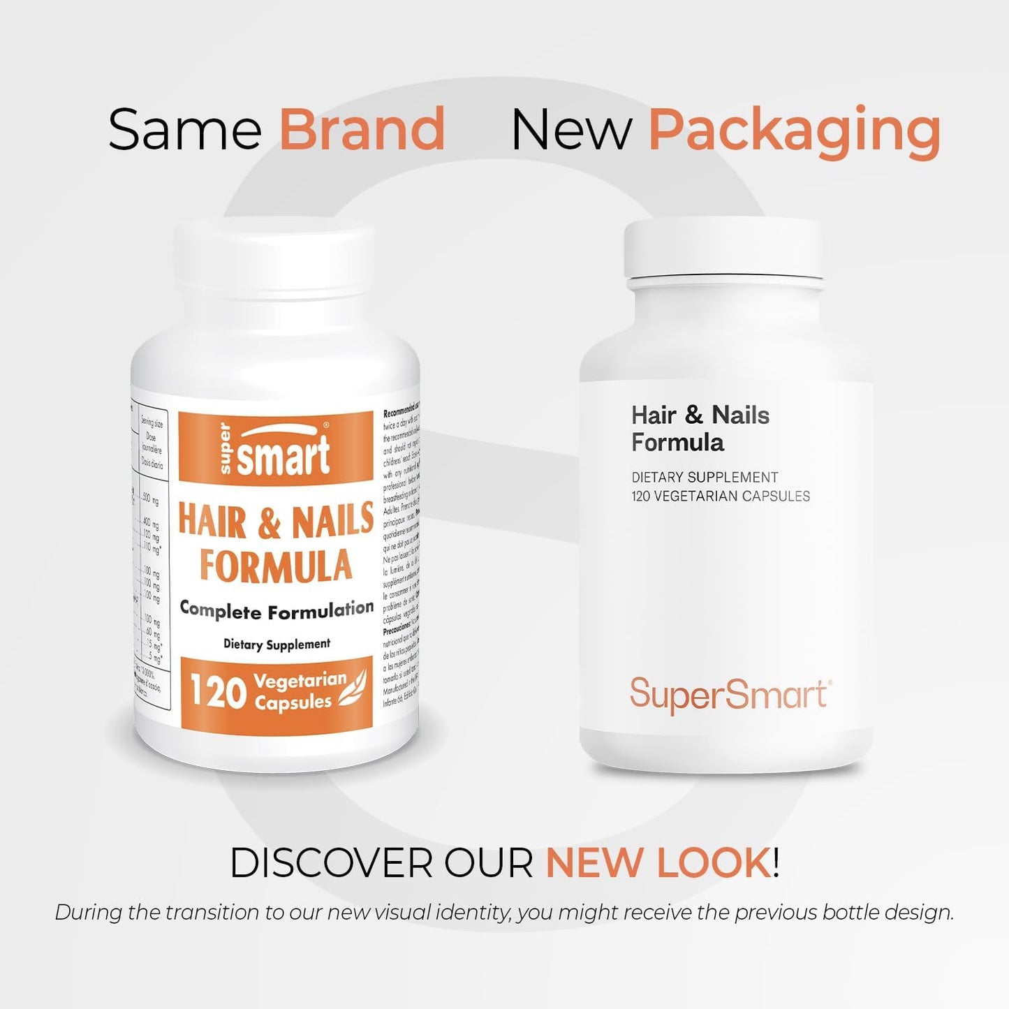 Supersmart Hair & Nails Formula Capsules with Patented Solubilized Keratine, Biotin, Bamboo Extract, MSM, Cynatine HNS Keratin - Non-GMO & Gluten Free - 120 Vegetarian Capsules