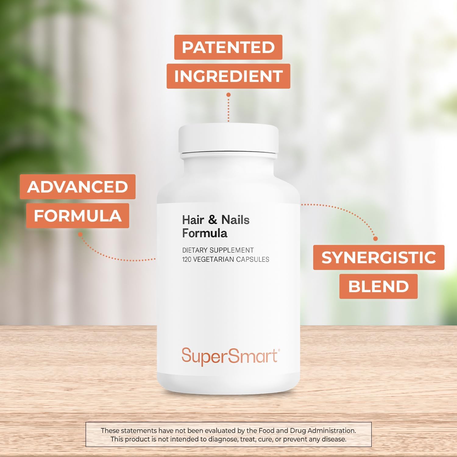 Supersmart Hair & Nails Formula Capsules with Patented Solubilized Keratine, Biotin, Bamboo Extract, MSM, Cynatine HNS Keratin - Non-GMO & Gluten Free - 120 Vegetarian Capsules