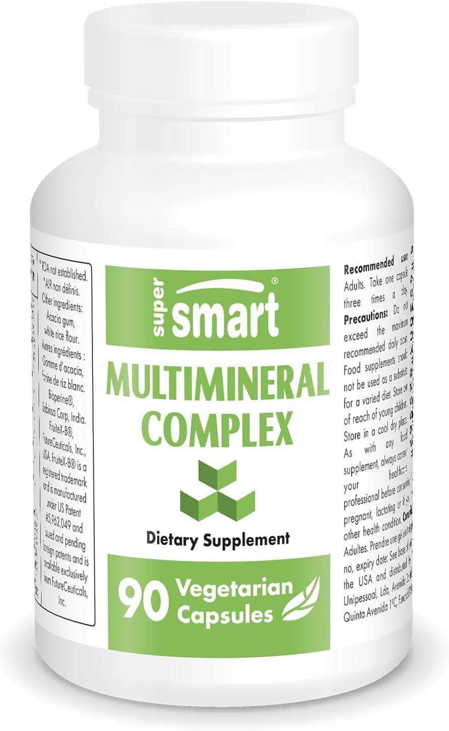SuperSmart Multimineral Complex Supplement - Full Spectrum with Magnesium, Zinc, Boron, Calcium, Chromium, Selenium, Iodine, Potassium | Non-GMO & Gluten Free - 90 Vegetarian Capsules