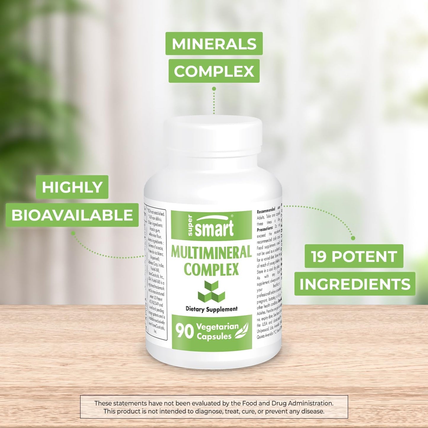 SuperSmart Multimineral Complex Supplement - Full Spectrum with Magnesium, Zinc, Boron, Calcium, Chromium, Selenium, Iodine, Potassium | Non-GMO & Gluten Free - 90 Vegetarian Capsules