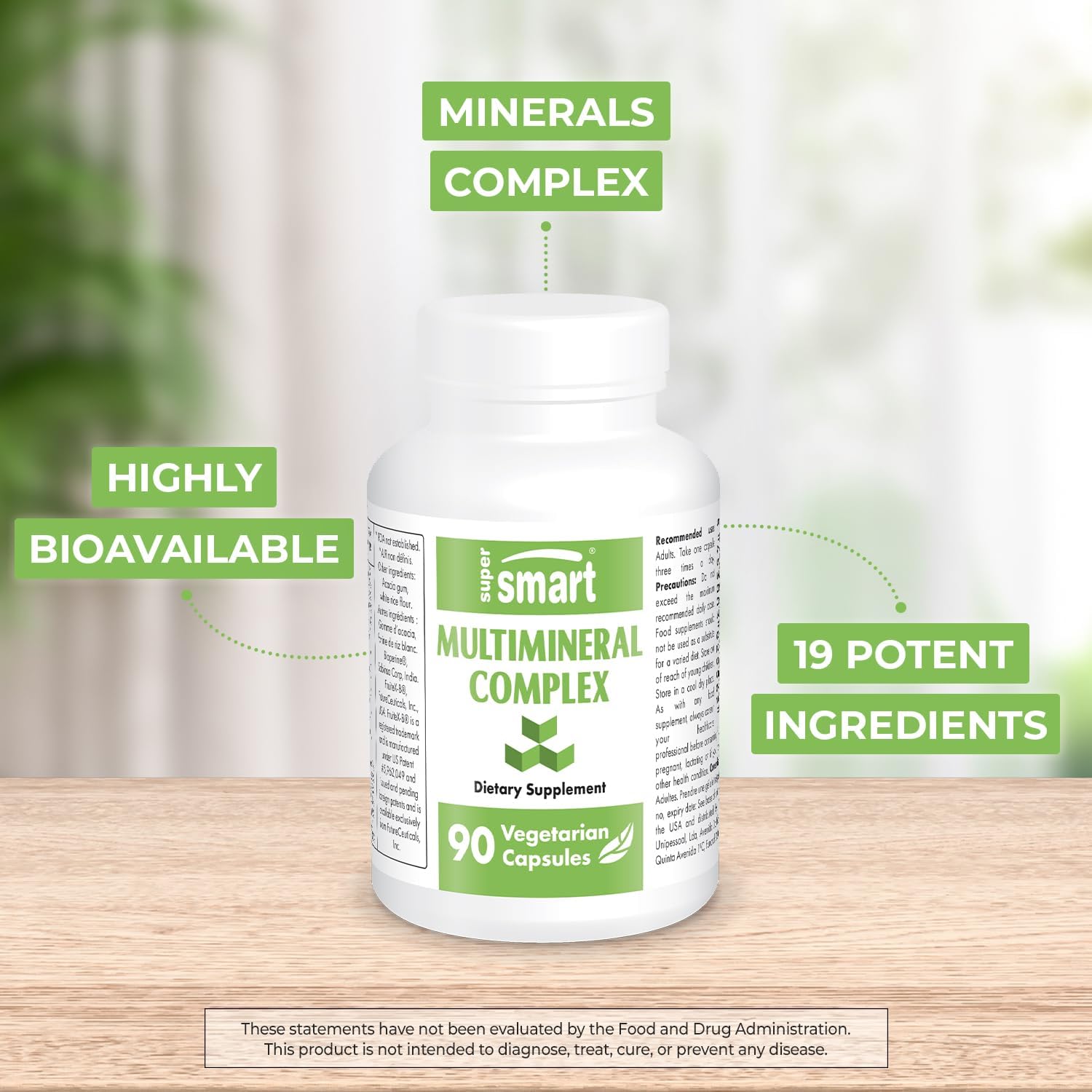 SuperSmart Multimineral Complex Supplement - Full Spectrum with Magnesium, Zinc, Boron, Calcium, Chromium, Selenium, Iodine, Potassium | Non-GMO & Gluten Free - 90 Vegetarian Capsules