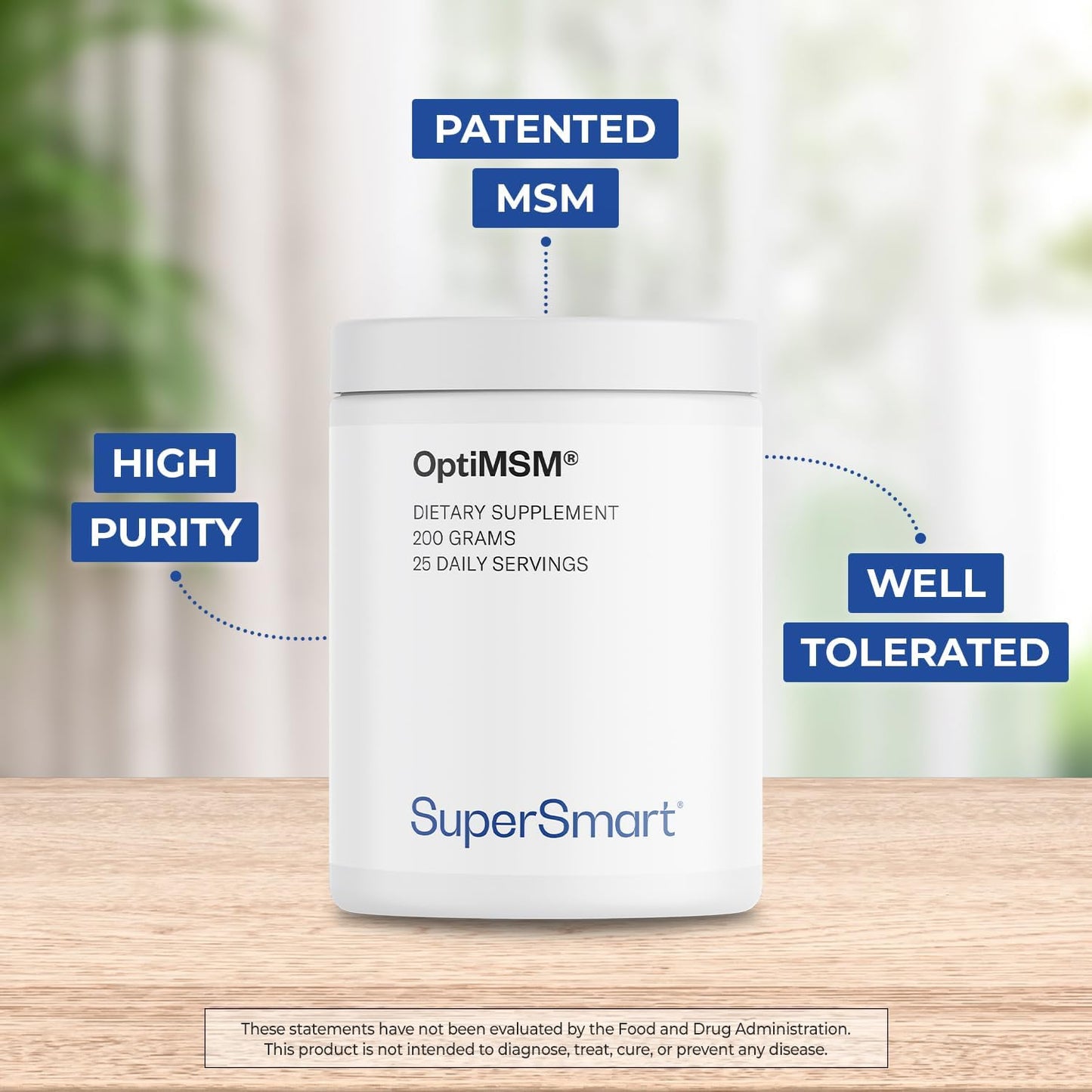 Supersmart OptiMSM: High Purity Methyl-Sulfonyl-Methane Formula - Non-GMO, Gluten Free (200g)