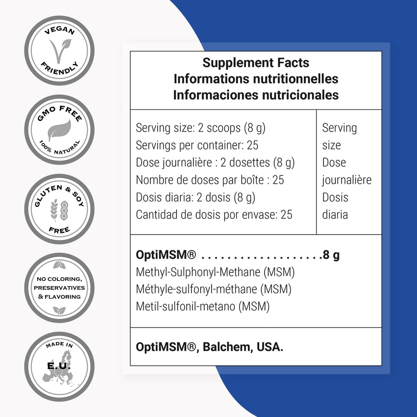 Supersmart OptiMSM: High Purity Methyl-Sulfonyl-Methane Formula - Non-GMO, Gluten Free (200g)