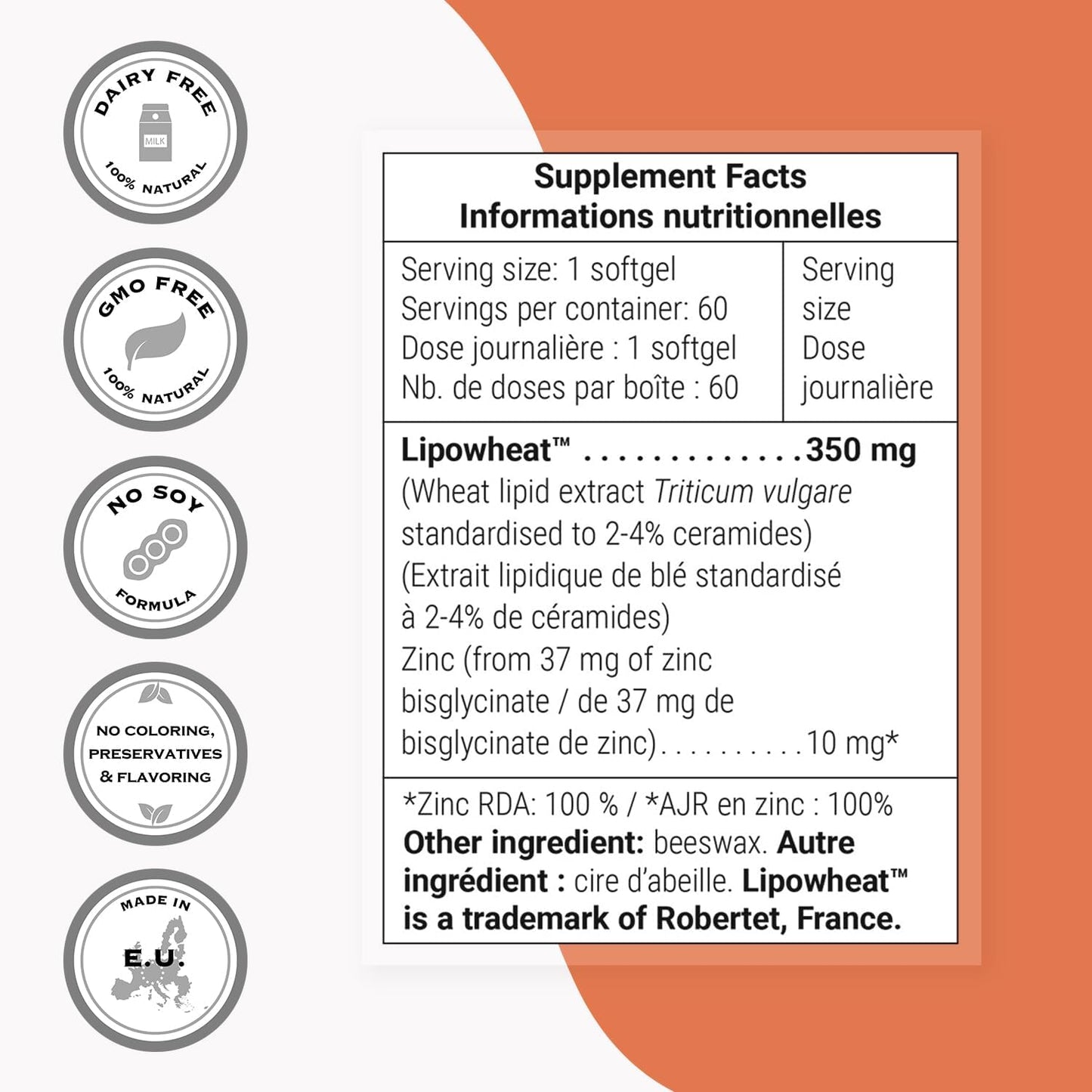 Supersmart Skin Ceramides with Zinc Softgels - Non-GMO Hydration & Protection Supplement for Skin Care - 60 Count