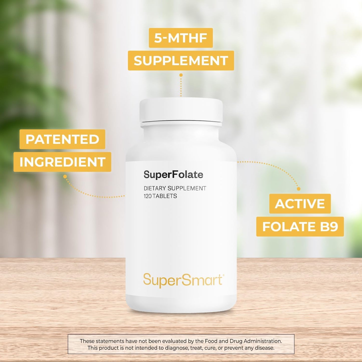 Supersmart SuperFolate 400mcg - Quatrefolic 5-MTHF Supplement - Active Folate Vitamin B9 - Non-GMO & Gluten Free - 120 Tablets