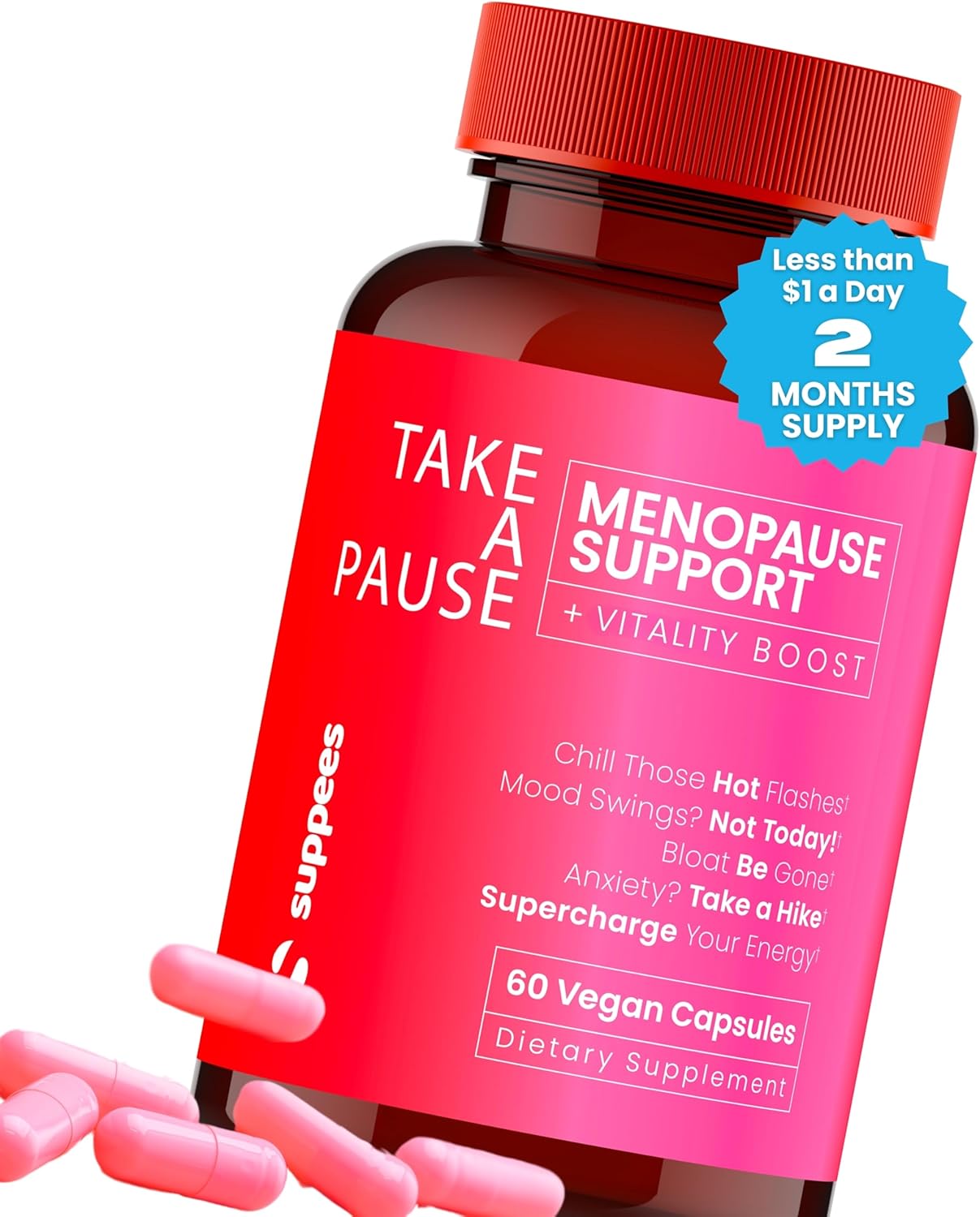 Suppees Menopause Relief Supplement: Natural 2-Month Supply for Women, Daily Capsule for Hot Flashes, Night Sweats, Mood Swings, Hormone Balance, Bloating, Sleep Support