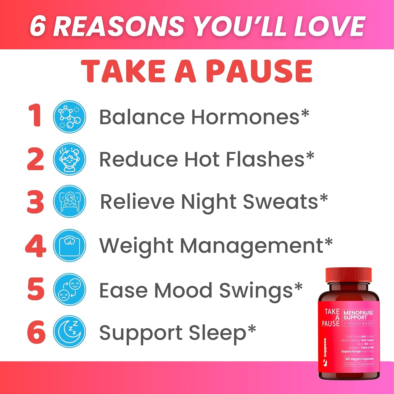 Suppees Menopause Relief Supplement: Natural 2-Month Supply for Women, Daily Capsule for Hot Flashes, Night Sweats, Mood Swings, Hormone Balance, Bloating, Sleep Support