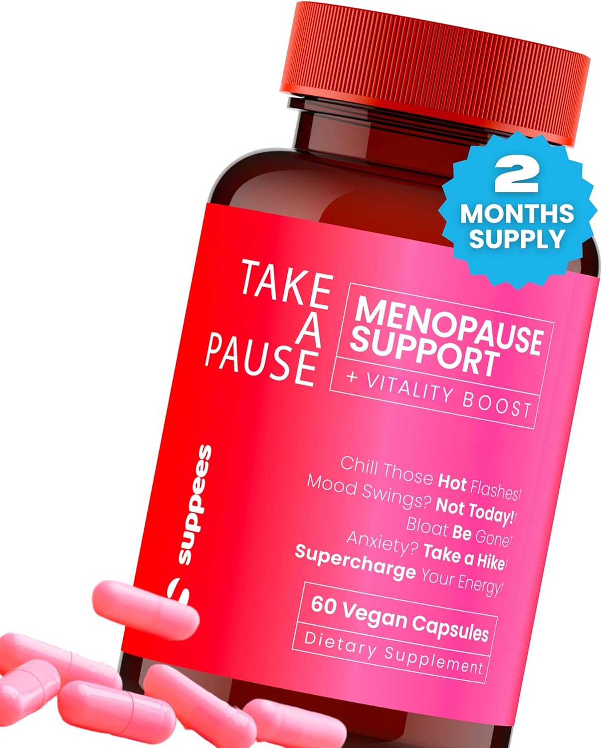 Suppees Menopause Relief Supplement: Natural 2-Month Supply for Women, Daily Capsule for Hot Flashes, Night Sweats, Mood Swings, Hormone Balance, Bloating, Sleep Support
