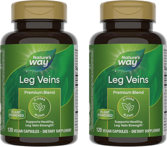Support Healthy Leg Vein Strength with Nature's Way Leg Veins - 6 Herb Blend, Horse Chestnut, Dandelion - 120 Vegan Capsules x 2-Pack - Vegan & Gluten-Free