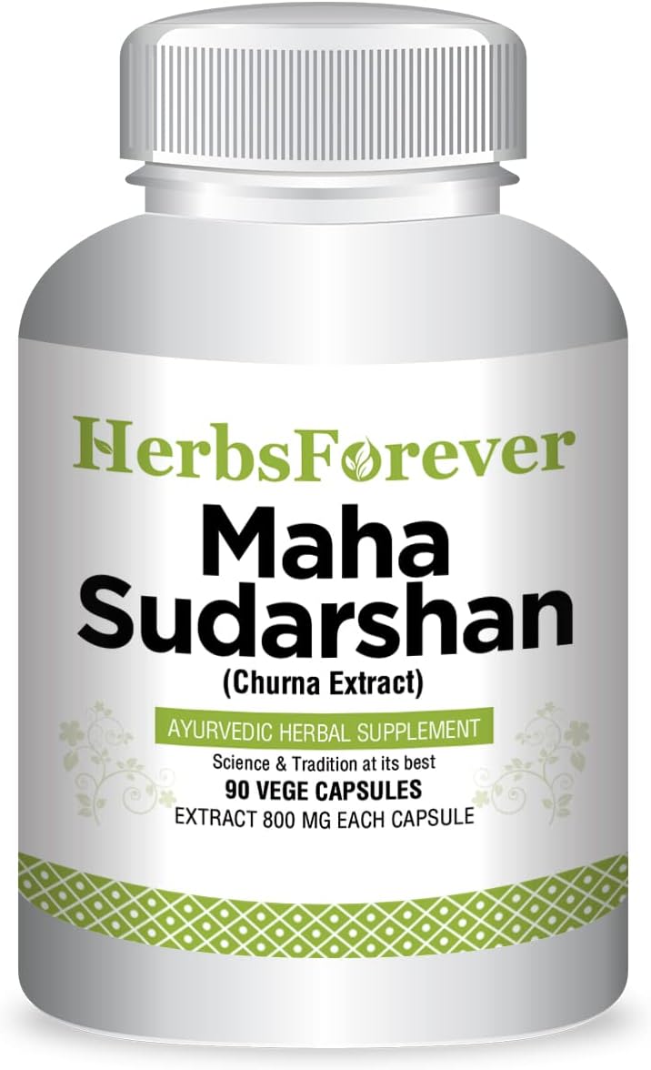 Support your immune system with Herbsforever Mahasudarshan Capsules - Traditional Ayurvedic Formula - 90 Vege Capsules, 800mg each.