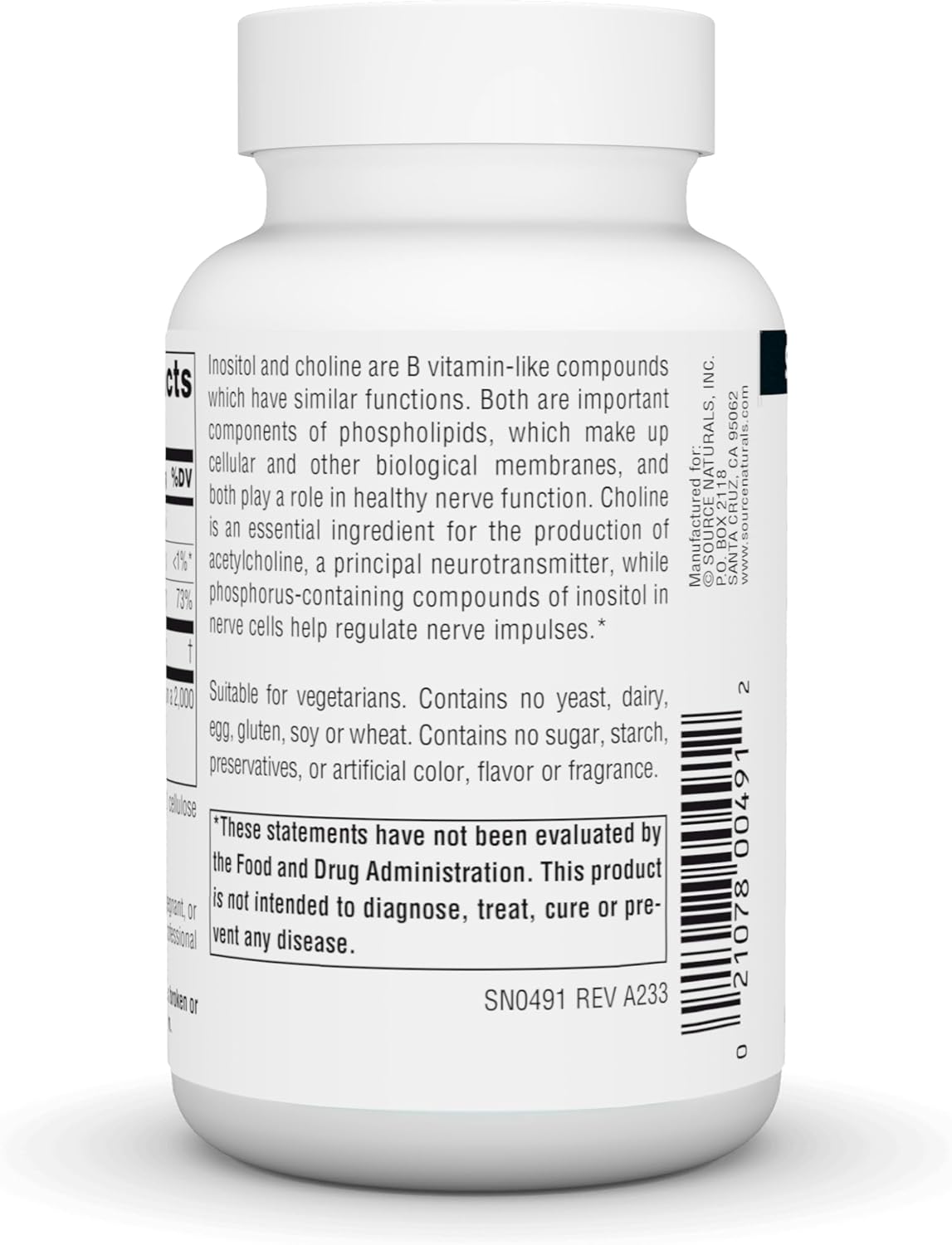 Supports Healthy Nerve Function: Source Naturals Inositol & Choline 800mg - 50 Tablets