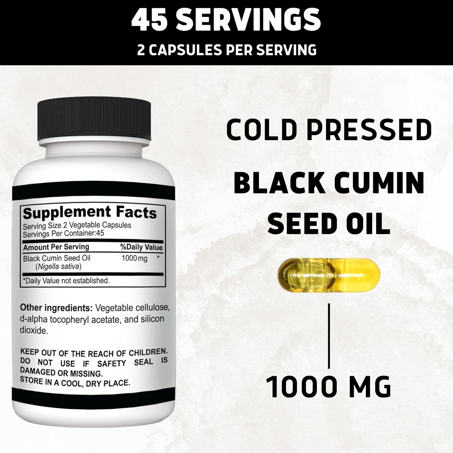 SUPPZAAR Cold-Pressed Vegan Black Seed Oil Capsules - 1000mg, Non-GMO & Gluten-Free - Immune, Structure, Skin & Digestion Support - 90 Capsules