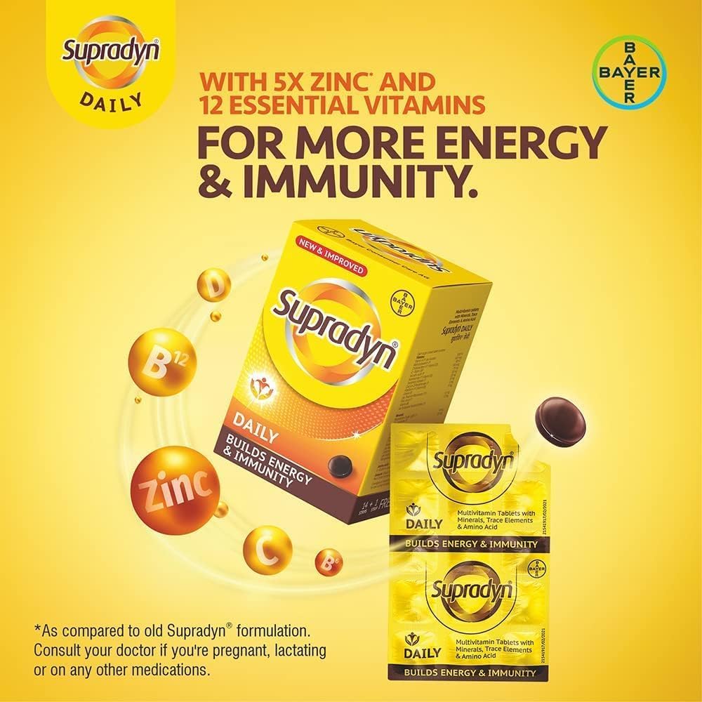 Supradyn Daily Multivitamin Tablets (150 Tablets) with Zinc & 12 Vitamins for Immunity & Energy - Men & Women