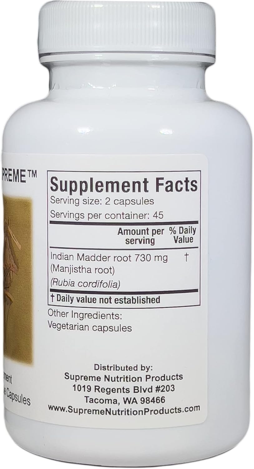 Supreme Nutrition Manjistha Capsules - 90 Pure Indian Madder Root Vegetarian Supplement