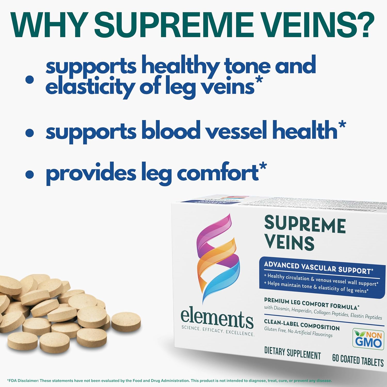 Supreme Veins Supplement - Advanced Vascular Support for Healthy Circulation in Leg Veins - 60 Tablets, 30 Day Supply, Gluten Free