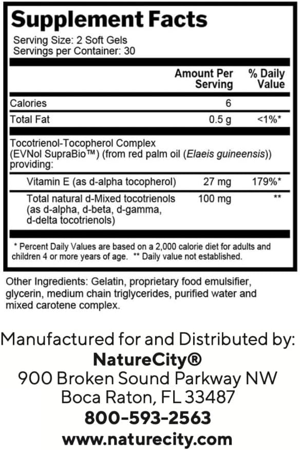 Sustainable Full Spectrum Tocotrienols Vitamin E Supplement with Natural Alpha Tocopherol - 120 Soft gels