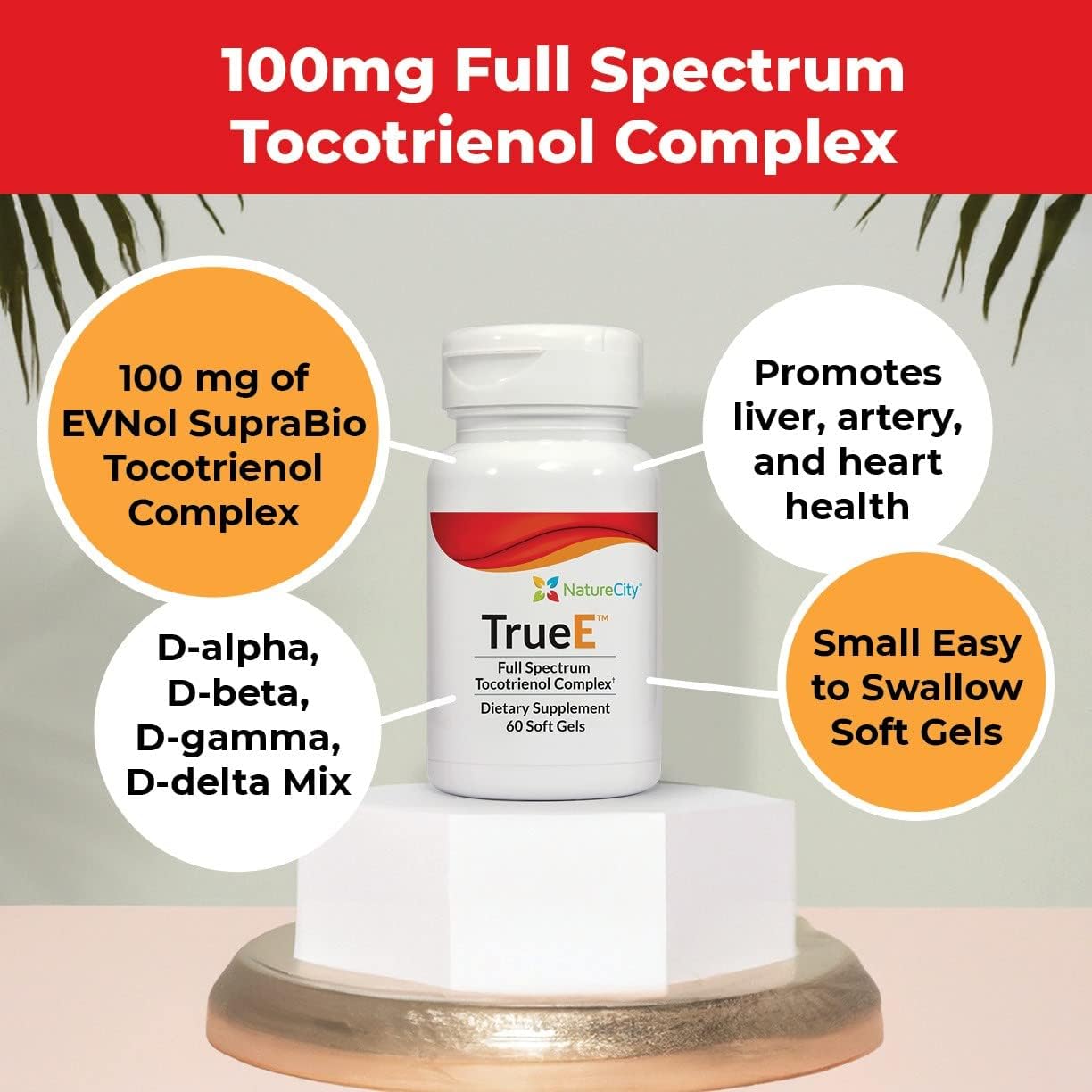 Sustainable Full Spectrum Tocotrienols Vitamin E Supplement with Natural Alpha Tocopherol - 120 Soft gels