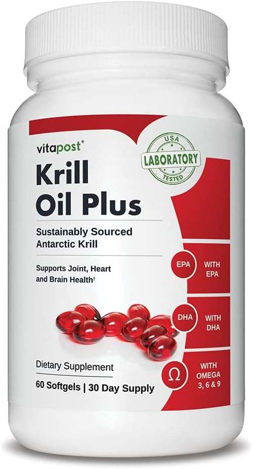 Sustainable Omega-3 Superfood Capsules for Heart, Joint, and Brain Health - VitaPost Krill Oil Plus