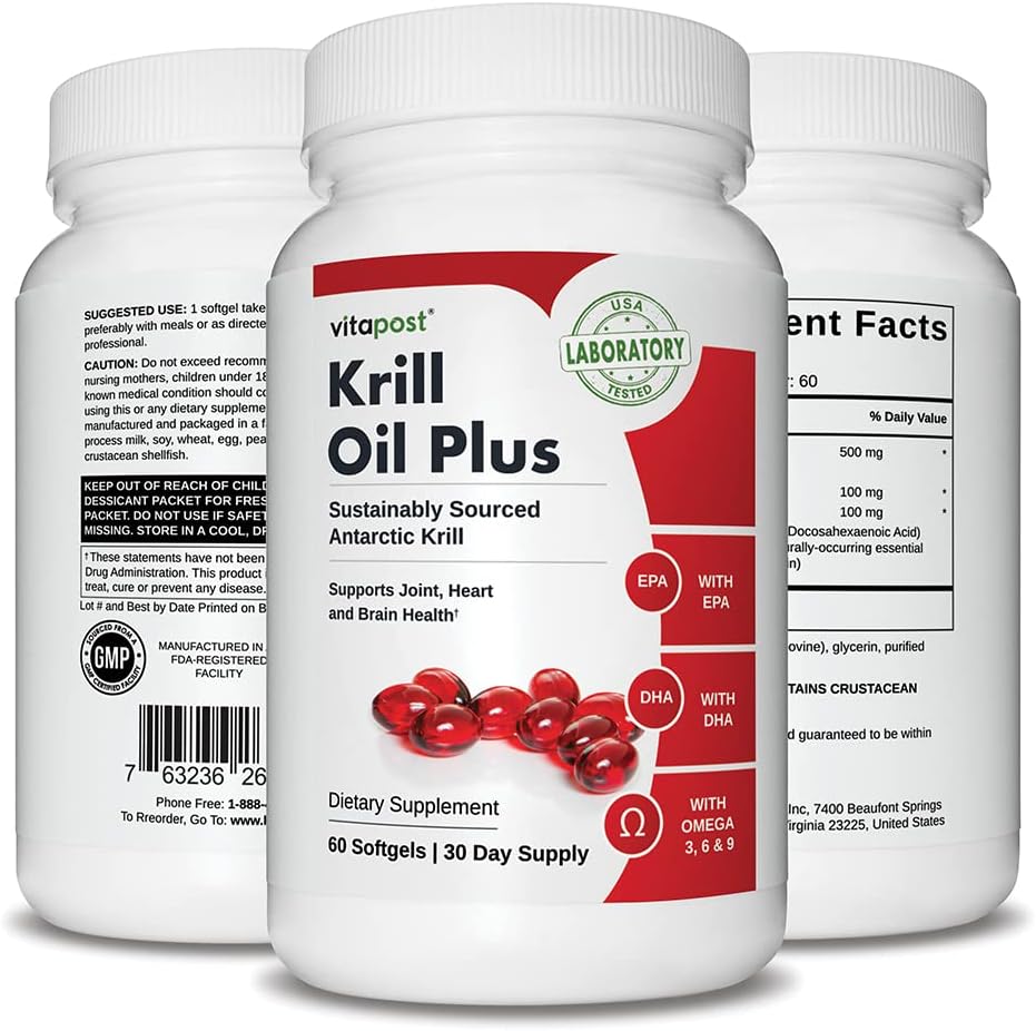 Sustainable Omega-3 Superfood Capsules for Heart, Joint, and Brain Health - VitaPost Krill Oil Plus