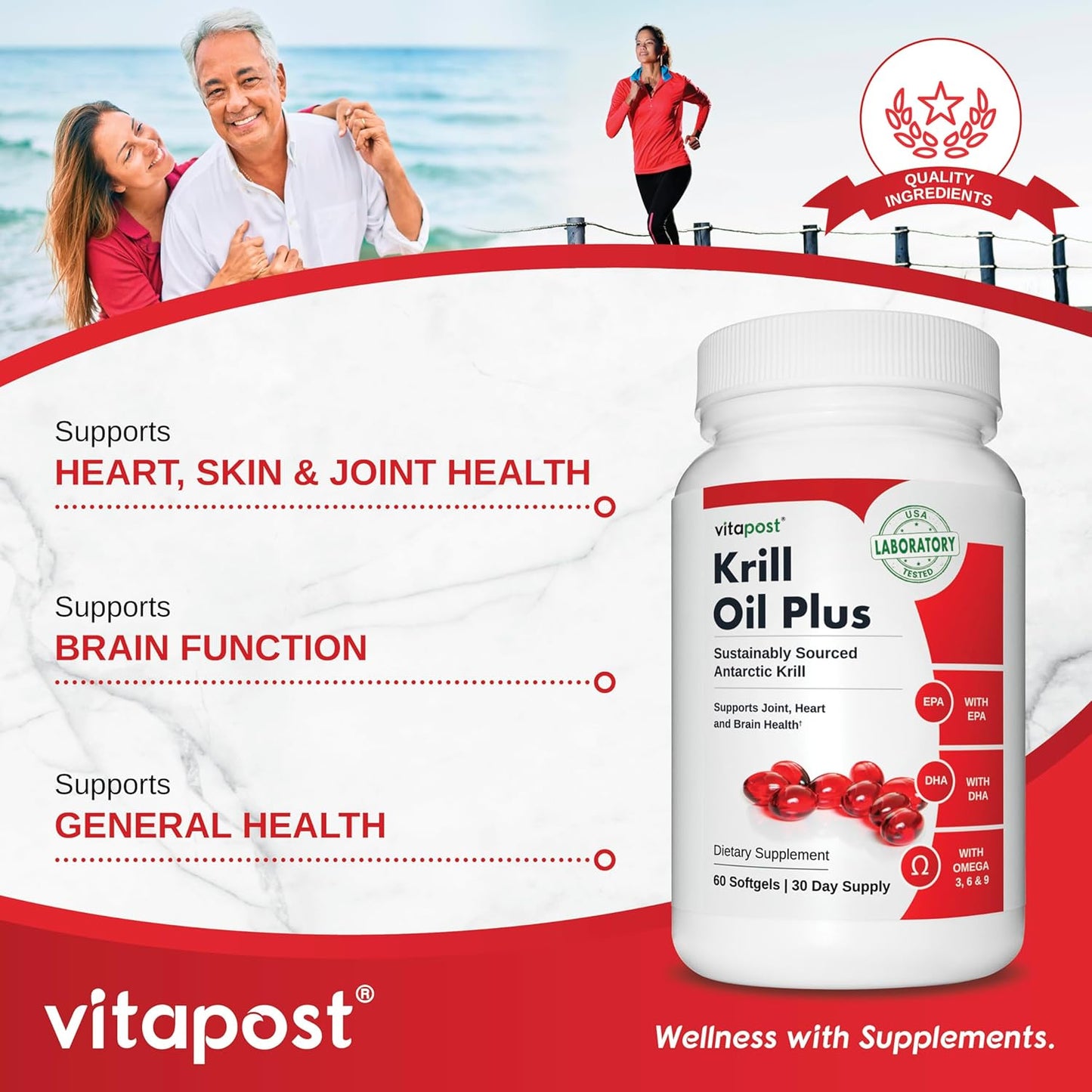 Sustainable Omega-3 Superfood Capsules for Heart, Joint, and Brain Health - VitaPost Krill Oil Plus