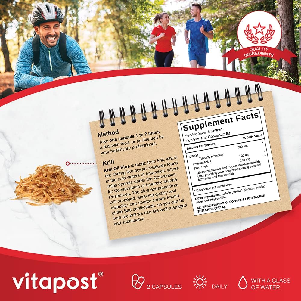 Sustainable Omega-3 Superfood Capsules for Heart, Joint, and Brain Health - VitaPost Krill Oil Plus