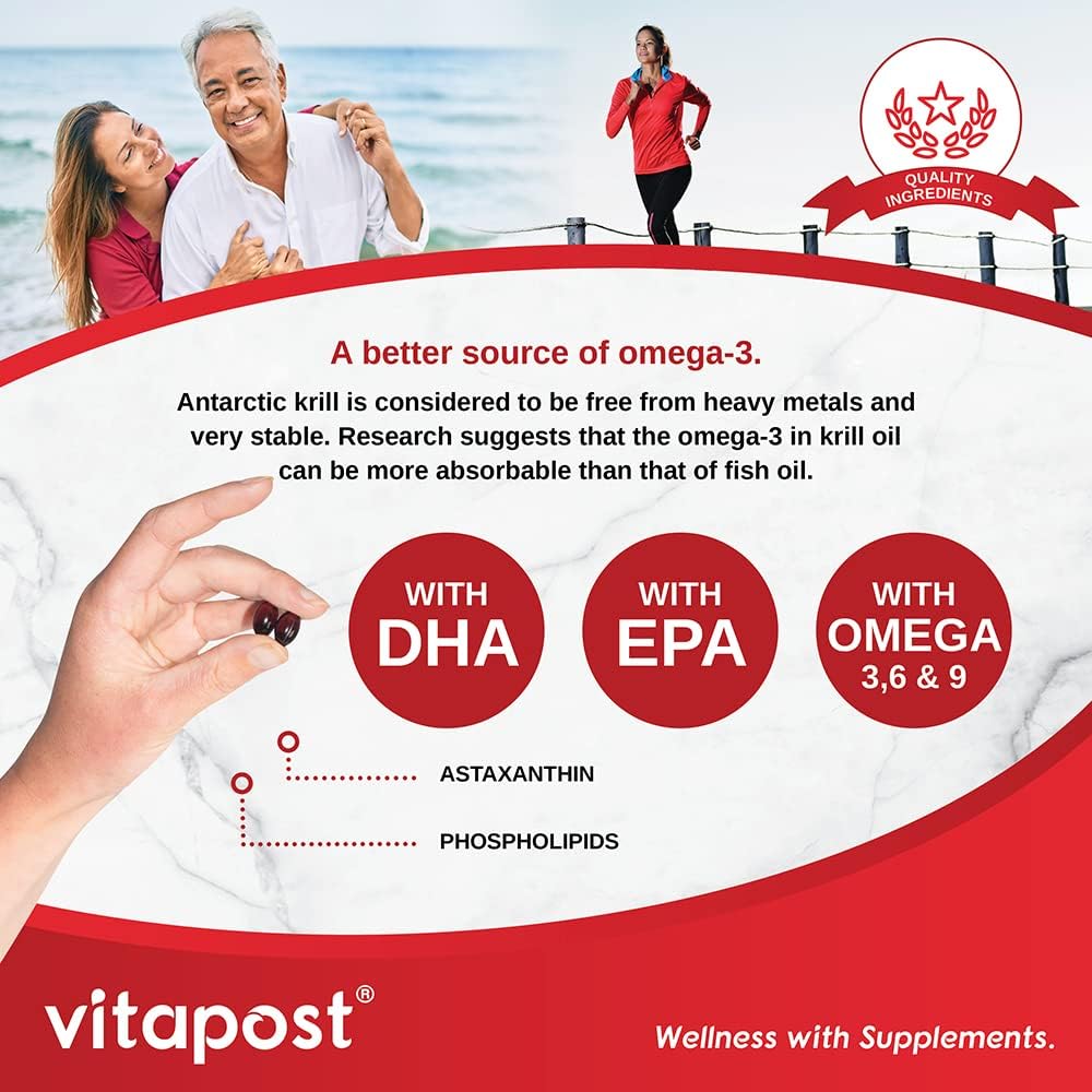 Sustainable Omega-3 Superfood Capsules for Heart, Joint, and Brain Health - VitaPost Krill Oil Plus