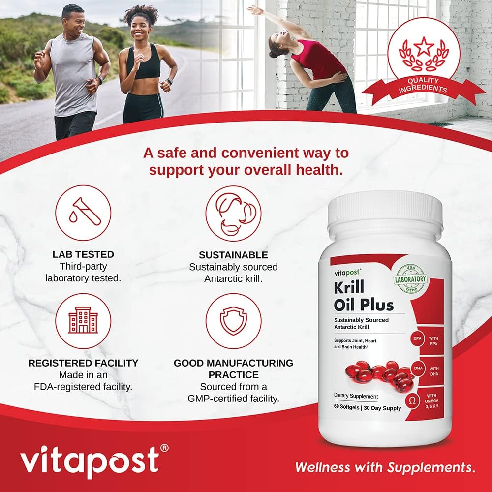 Sustainable Omega-3 Superfood Capsules for Heart, Joint, and Brain Health - VitaPost Krill Oil Plus