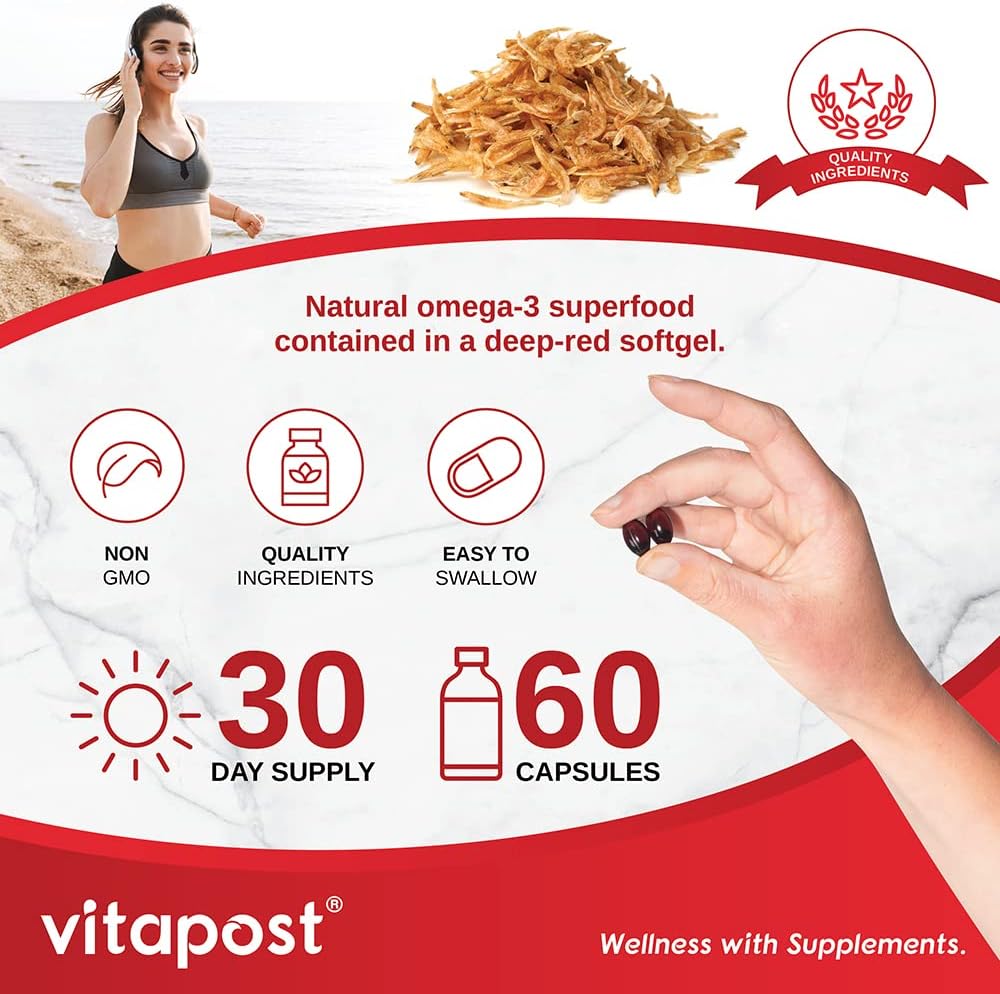 Sustainable Omega-3 Superfood Capsules for Heart, Joint, and Brain Health - VitaPost Krill Oil Plus