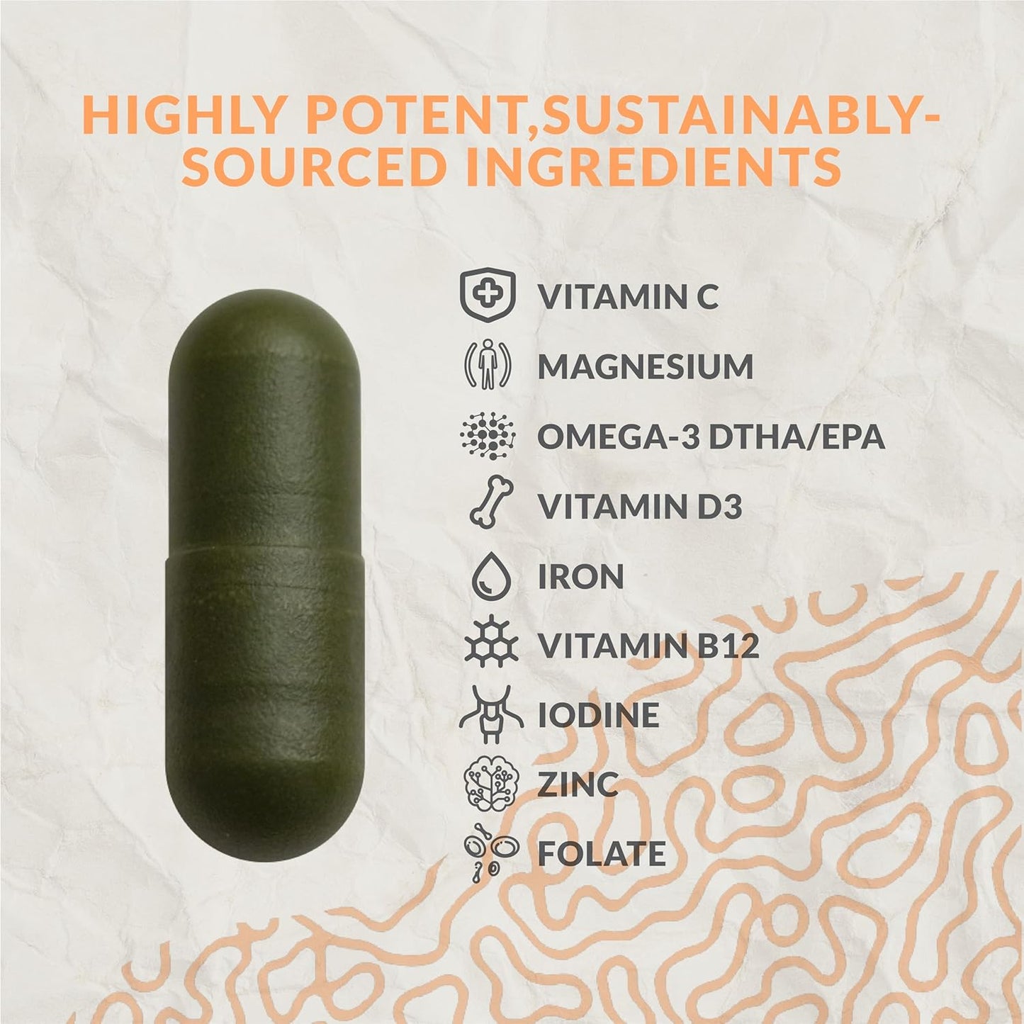 Sustainable Vegan Multivitamin with Iron, Omega 3, Vitamin D3, Folate, Zinc, B12 - Non-GMO, Gluten Free - Made in USA - 30 Day Supply
