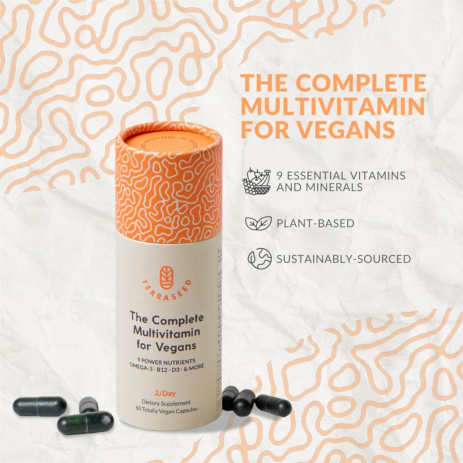 Sustainable Vegan Multivitamin with Iron, Omega 3, Vitamin D3, Folate, Zinc, B12 - Non-GMO, Gluten Free - Made in USA - 30 Day Supply