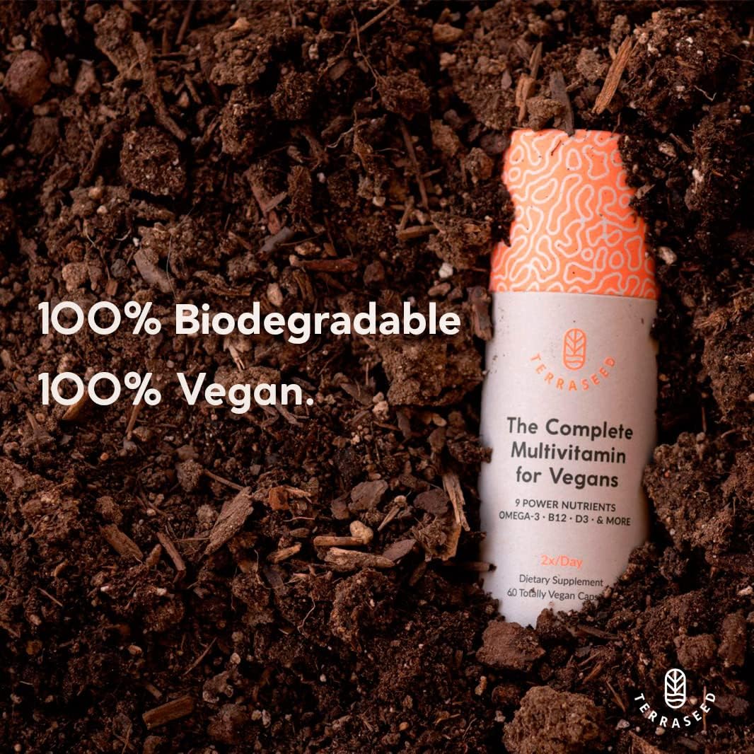 Sustainable Vegan Multivitamin with Iron, Omega 3, Vitamin D3, Folate, Zinc, B12 - Non-GMO, Gluten Free - Made in USA - 30 Day Supply