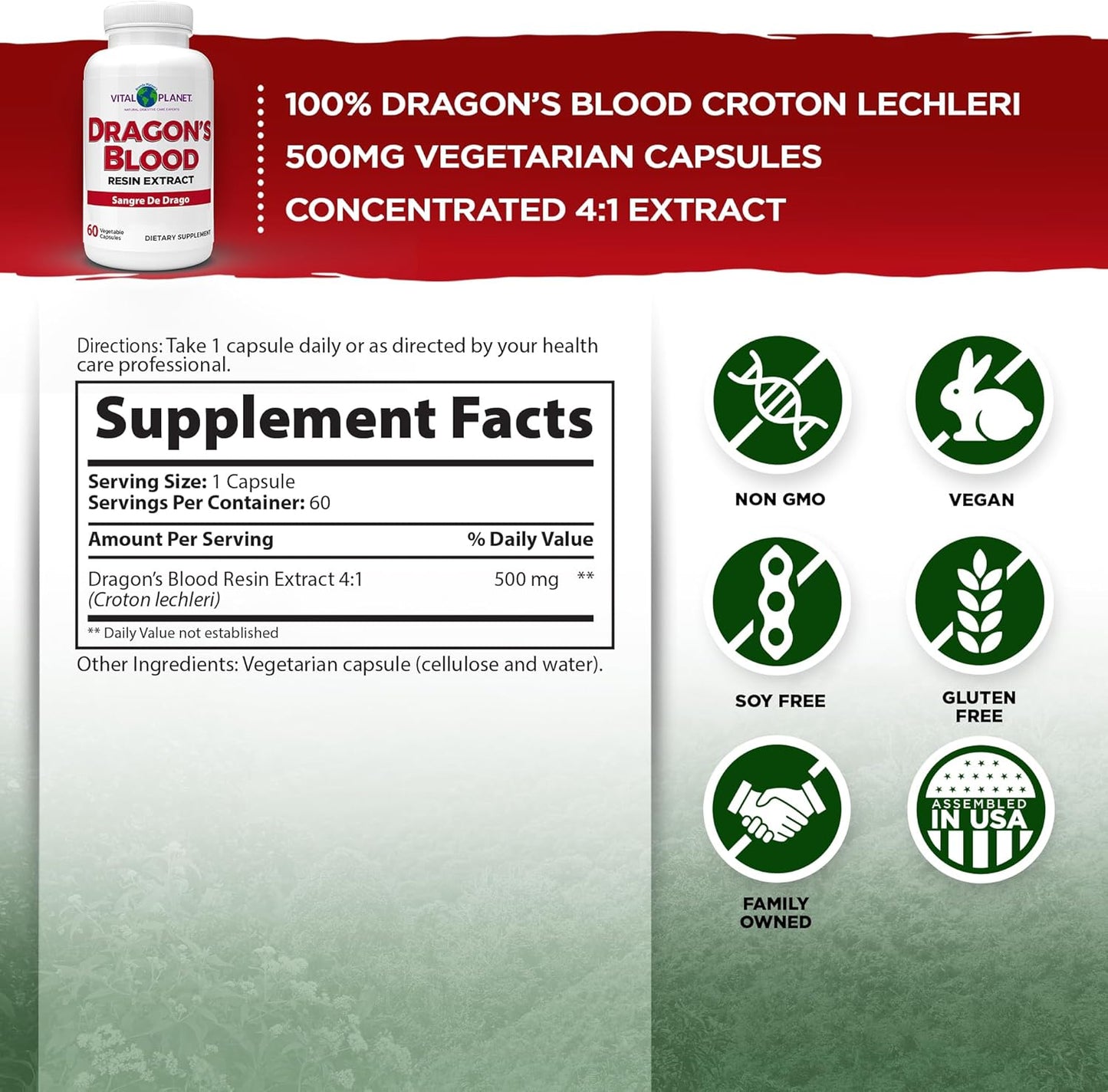 Sustainably Sourced Dragon's Blood Resin Extract Capsules for Digestive Health - 500mg, 60ct from Rainforest of Peru
