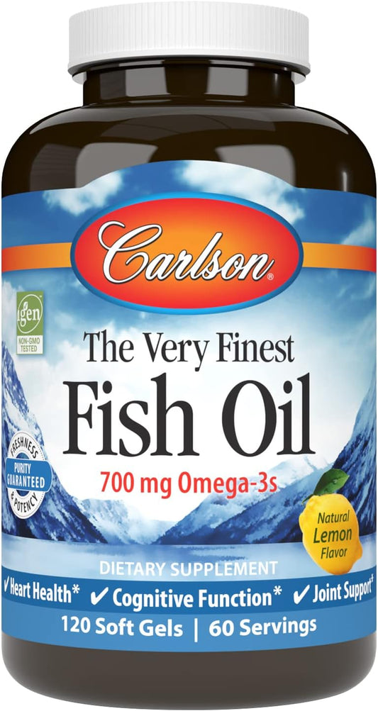 Sustainably Sourced Norwegian Fish Oil Supplement with 700mg Omega-3s - Lemon Flavored Softgels, 120 Count