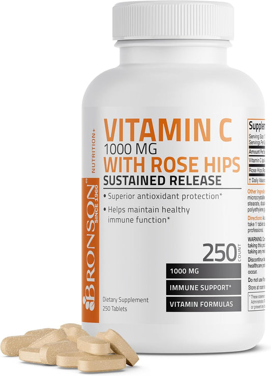 Sustained Release Bronson Vitamin C 1000 mg with Rose HIPS - 250 Tablets