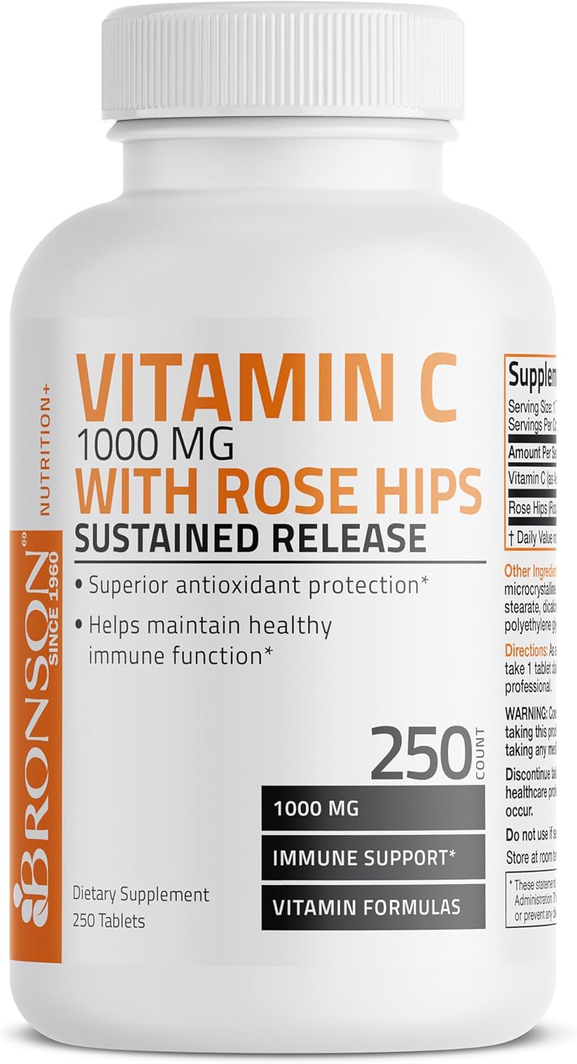 Sustained Release Bronson Vitamin C 1000 mg with Rose HIPS - 250 Tablets
