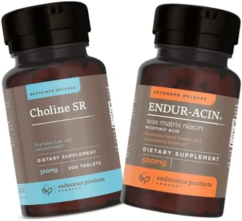 Sustained Release Choline Bitartrate 300mg + Extended Release Niacin 500mg - 200 Tablets each