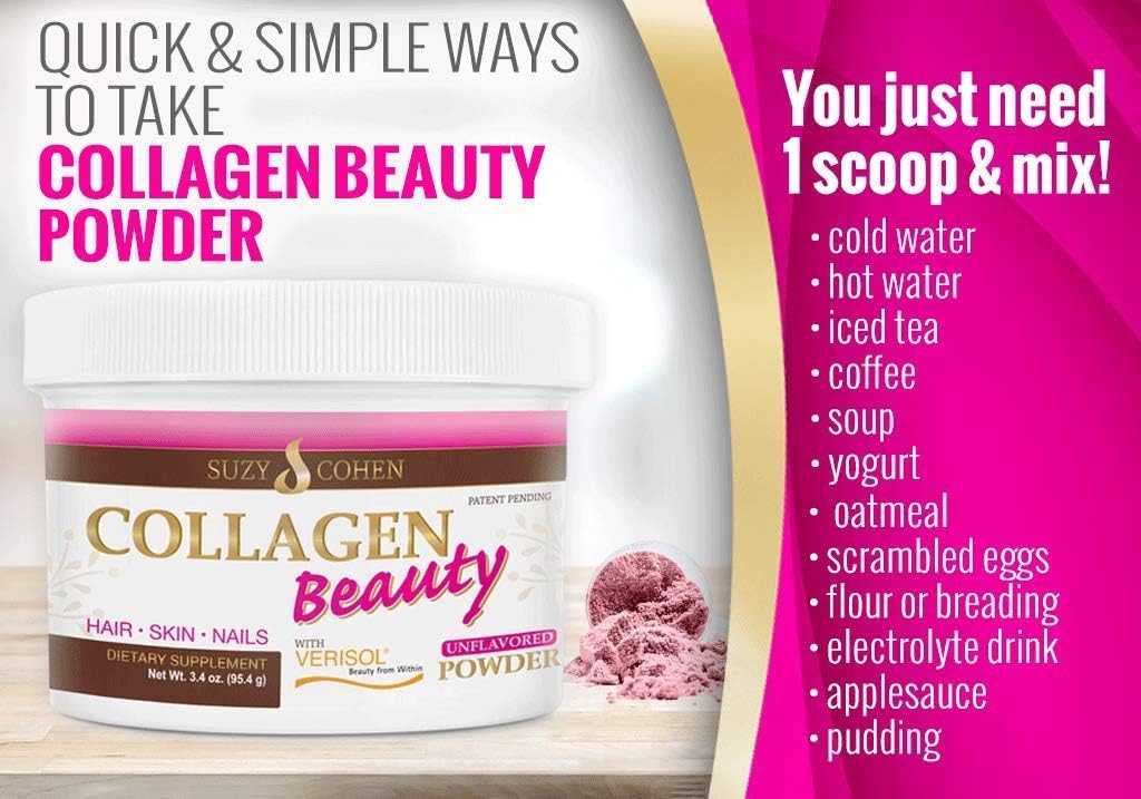 Suzy Cohen's Script Essentials Collagen Beauty Powder™ - 3.3 oz Hydrolyzed Protein Drink for Skin, Hair & Nails - Type I & III Collagen with Verisol for Anti Aging - Made in USA - BoostGo Australia