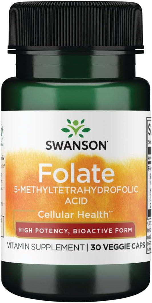 Swanson 5-Methyltetrahydrofolic Acid 800 mcg 30 Veg Capsules - Folate Supplement for Daily Support