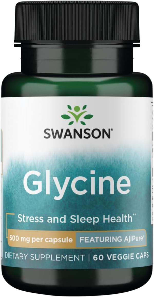 Swanson Ajipure Glycine Amino Acid Capsules - 500mg, 60 Count, Pharmaceutical Grade