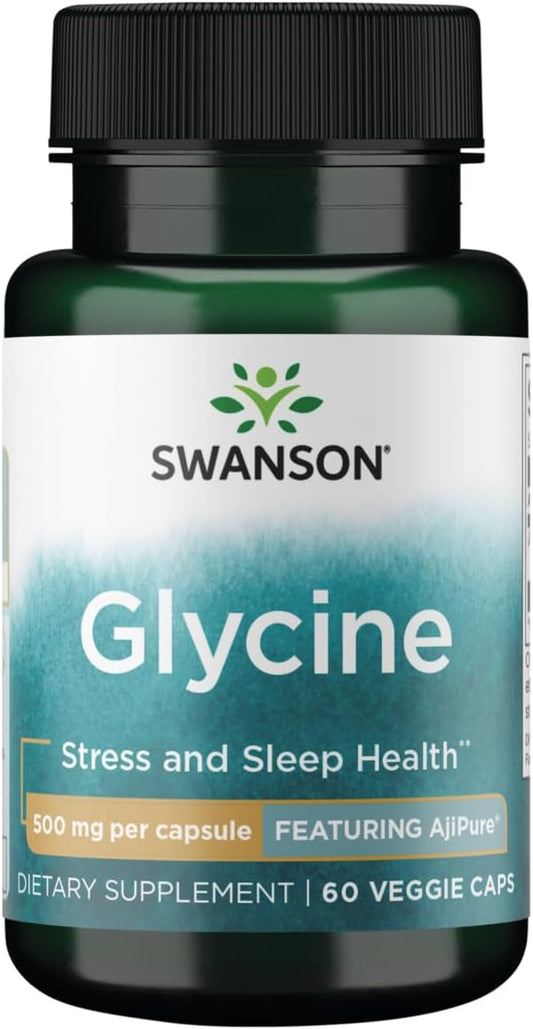 Swanson Ajipure Glycine Amino Acid Capsules - 500mg, 60 Count, Pharmaceutical Grade
