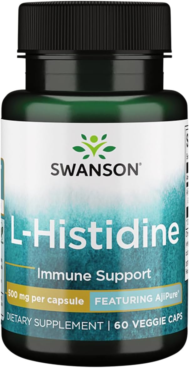 Swanson Ajipure L-Histidine 500mg Pharmaceutical Grade Amino Acid Veg Capsules - 60 Count