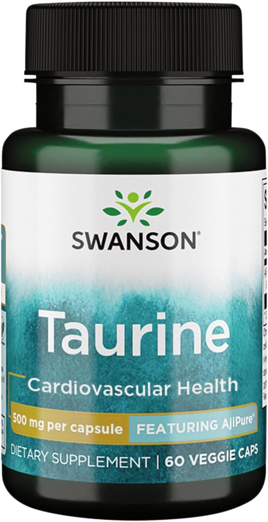 Swanson Ajipure Taurine Amino Acid Capsules - Pharmaceutical Grade 500mg (60 Count)