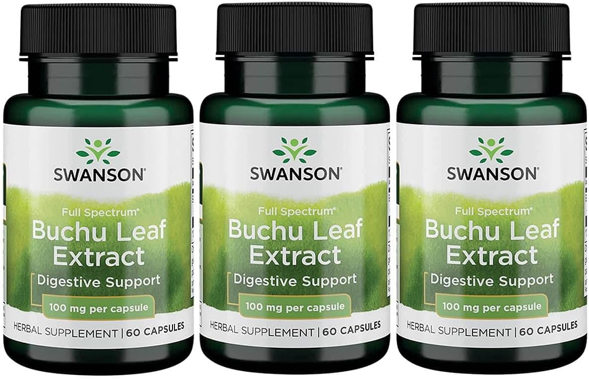 Swanson Buchu Leaf Extract Capsules - 4:1 Concentrate - Herbal Supplement - 180 Capsules, 100mg - Pack of 3