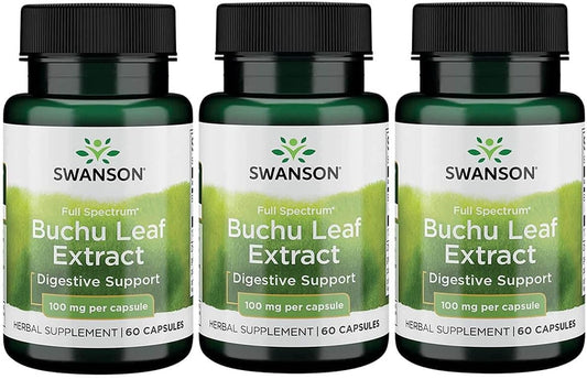 Swanson Buchu Leaf Extract Capsules - 4:1 Concentrate - Herbal Supplement - 180 Capsules, 100mg - Pack of 3
