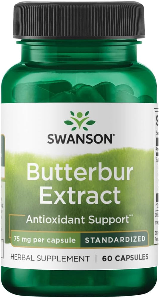Swanson Butterbur Extract Capsules - 75 mg, 60 Count - Standardized Petasites Hybridus Supplement