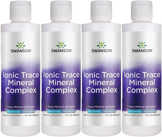Swanson Concentrace Trace Mineral Drops 8oz - Complete Mineral Complex for Energy, Hydration, Electrolyte Balance - 72+ Ionic Minerals - Magnesium, Potassium, Calcium - 4 Pack