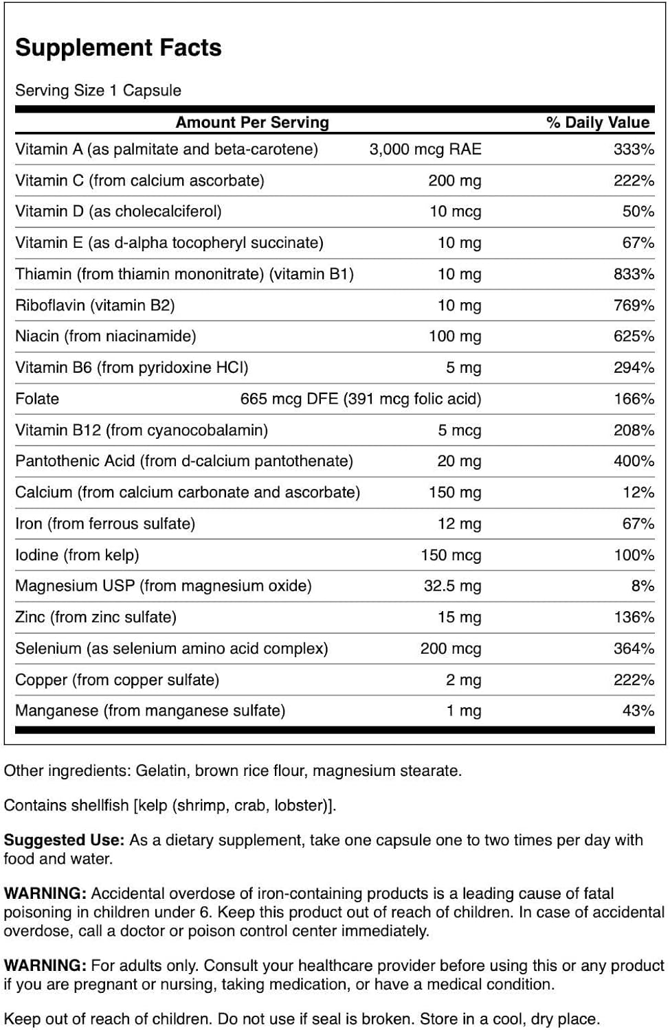 Swanson Daily Multivitamin Multimineral Supplement for Men and Women - 100 Capsules