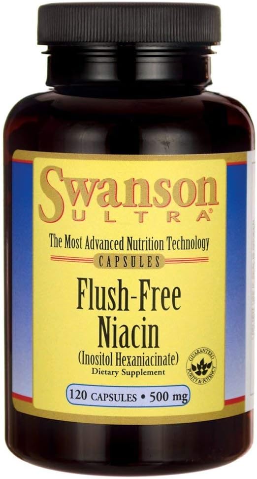Swanson Flush Free Niacin 500mg Capsules - 120 Count Bottle for Heart Health and Energy Boost