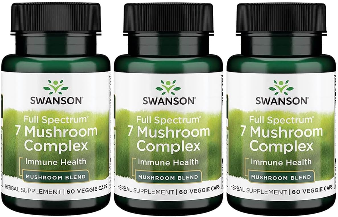 Swanson Full Spectrum 7 Mushroom Complex 60 Veg Caps - Premium Brand, 3 Pack