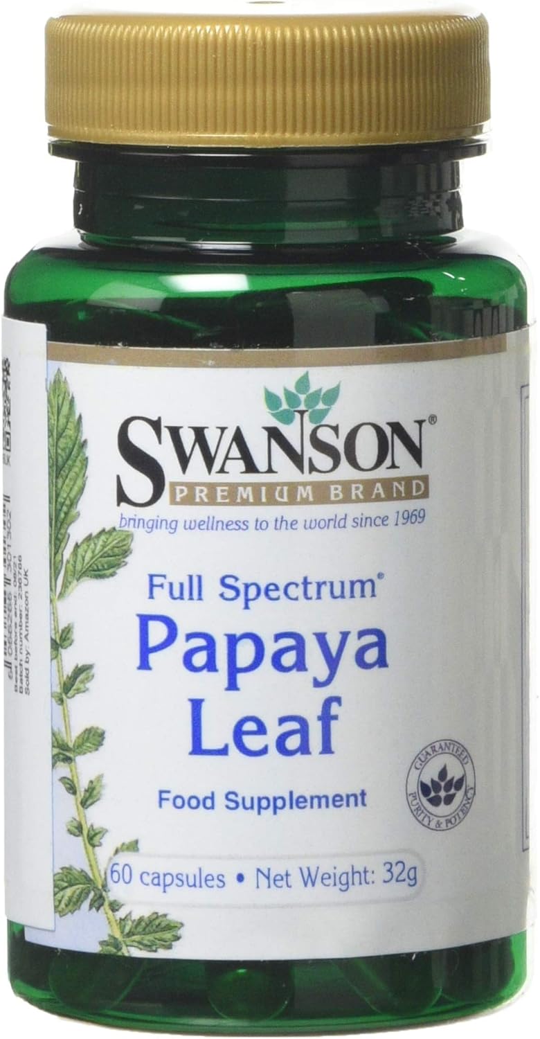 Swanson Full Spectrum Papaya Leaf Capsules - Digestive Health & GI Tract Support - Natural Herbal Supplement for Overall Wellness - 60 Capsules, 400mg